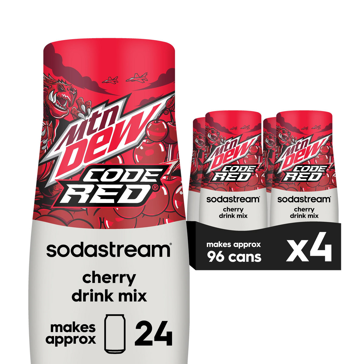 Sodastream MTN DEW Code Red Cherry Drink Mix 4 Pack 440ml