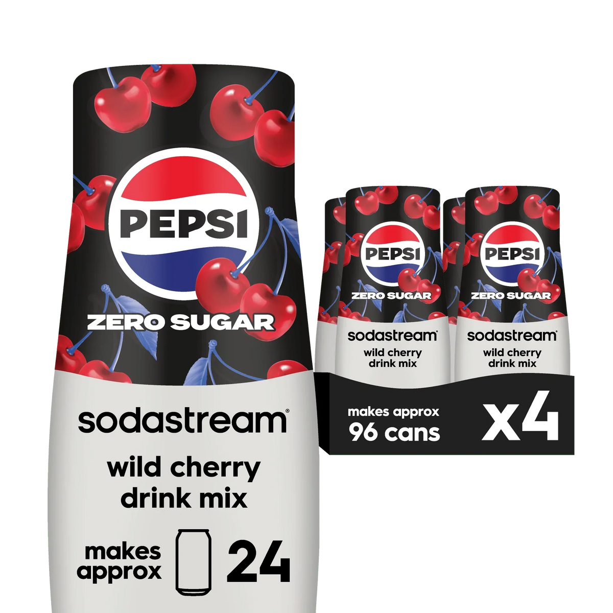 Sodastream Pepsi Wild Cherry Zero Sugar Drink Mix 4 Pack 440ml