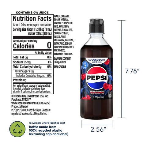 Sodastream Pepsi Wild Cherry Zero Sugar Drink Mix 440ml