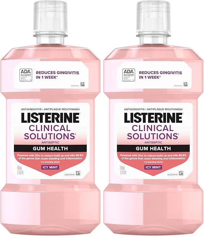 Listerine Clinical Solutions Gum Health Mouthwash, ICY Mint | Antiseptic | 500 mL | Pack of 2 | Prevents Buildup