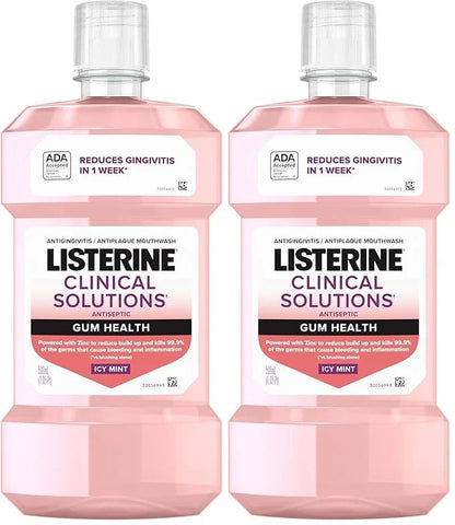 Listerine Clinical Solutions Gum Health Mouthwash, ICY Mint | Antiseptic | 500 mL | Pack of 2 | Prevents Buildup