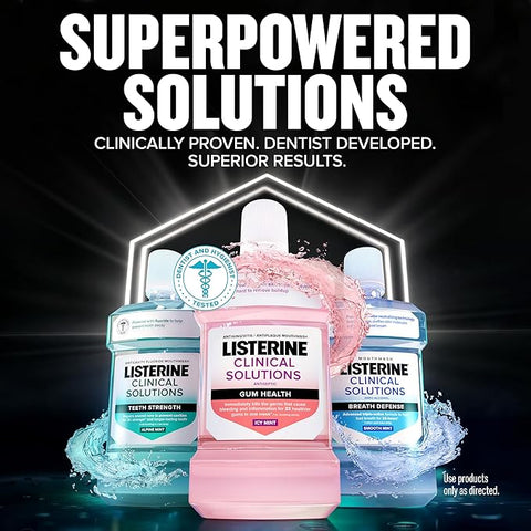 Listerine Clinical Solutions Gum Health Mouthwash, ICY Mint | Antiseptic | 500 mL | Pack of 2 | Prevents Buildup